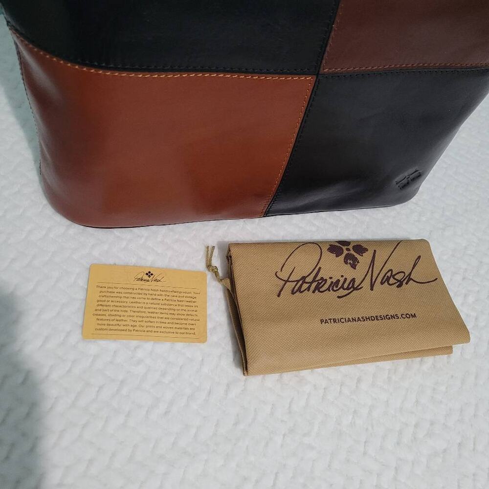 Patricia Nash Davenville Colorblock Leather Tote Bag Black and Tan Handbag - Picture 3 of 7